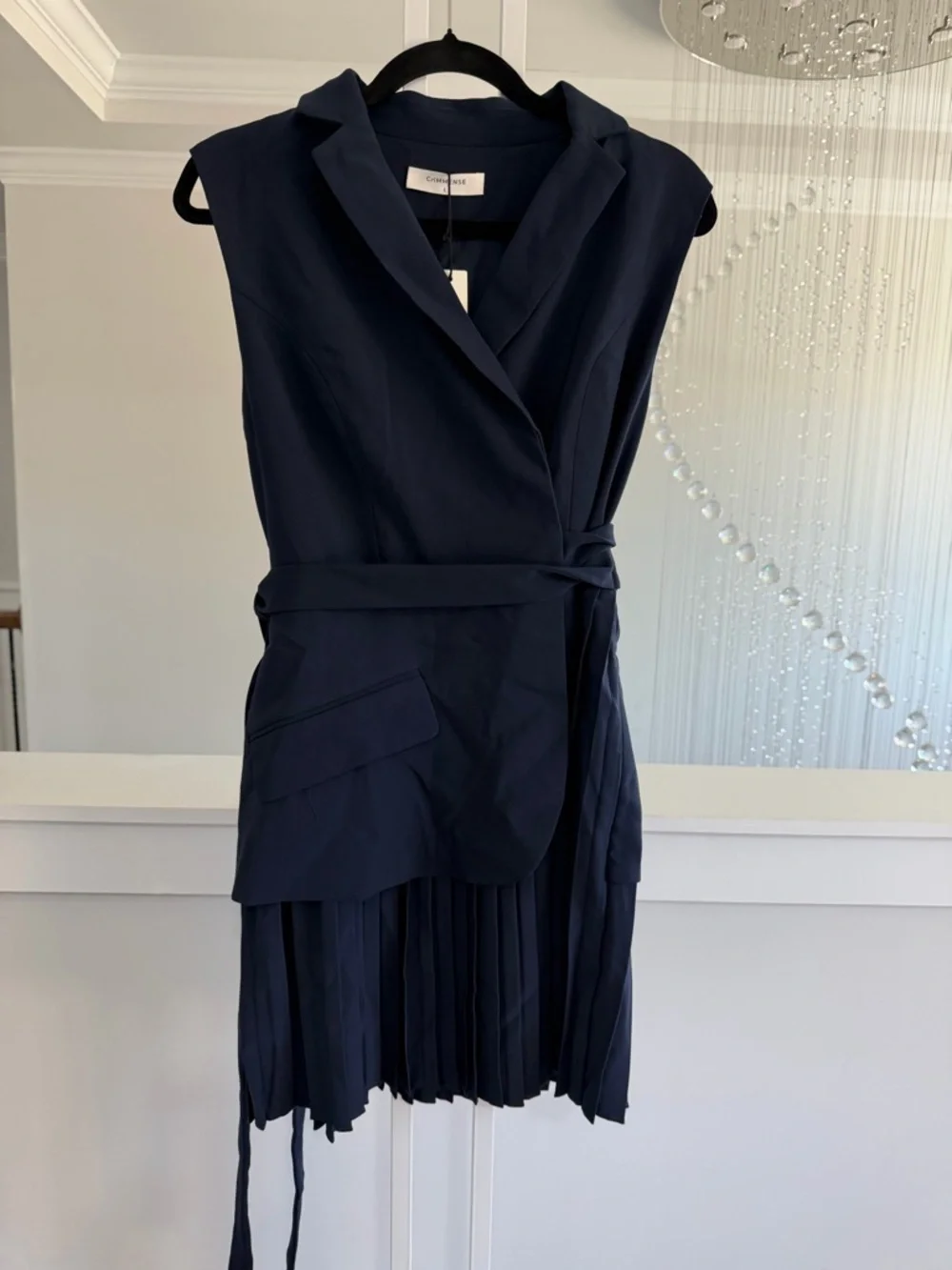 Commense Belted Navy Pleated Blazer Dress - Picture 4 of 8